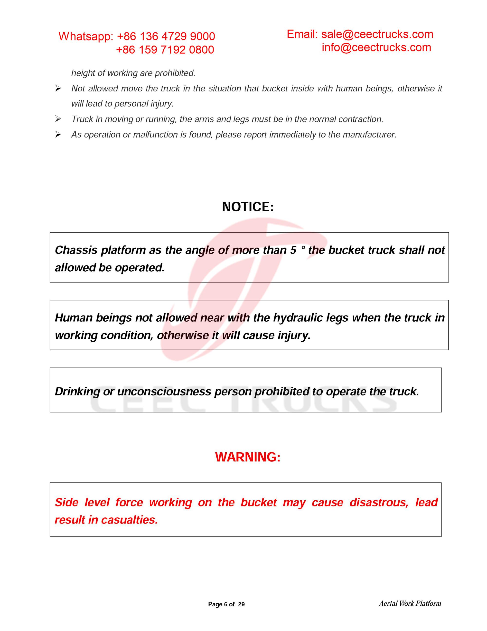 ISUZU 18m aerial working platform owner manual