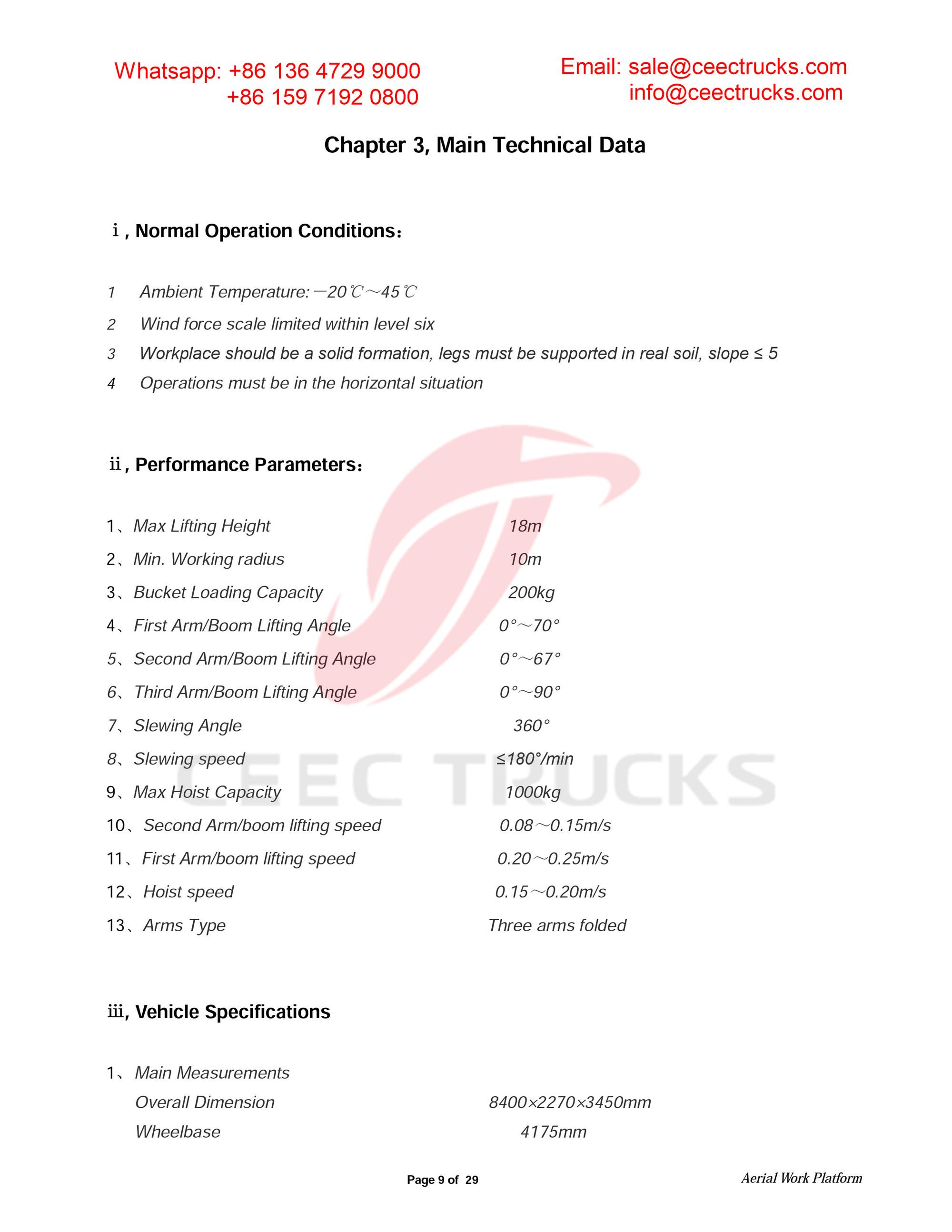 ISUZU 18m aerial working platform owner manual