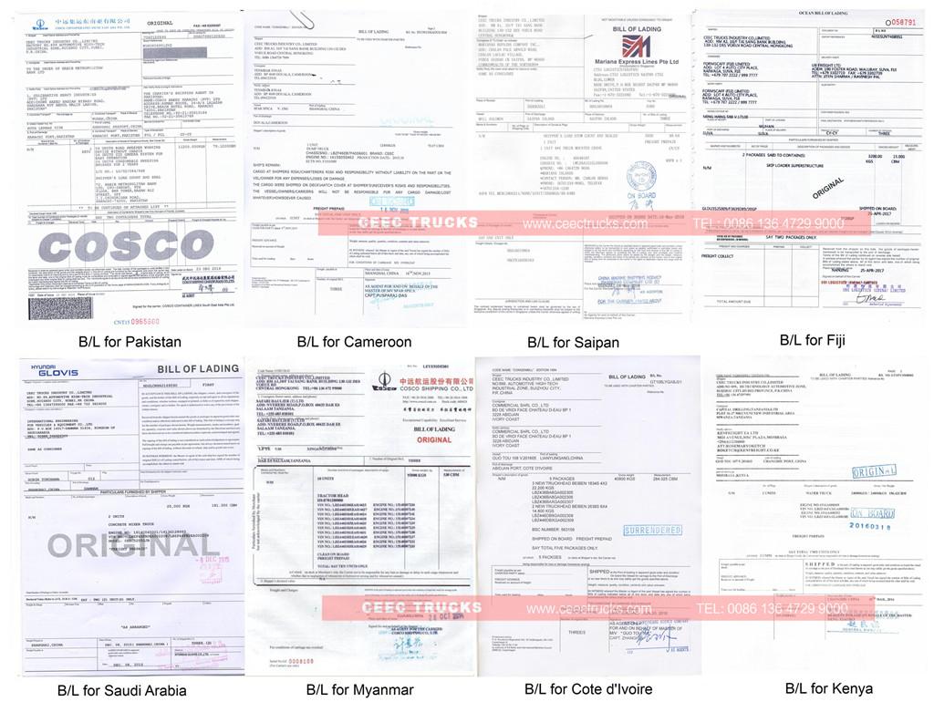 export document for CEEC garbage compactor trucks