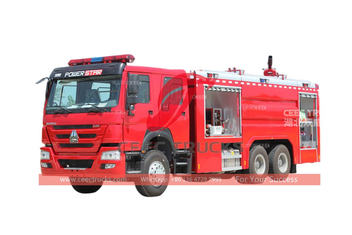 SINOTRUK HOWO 12000 liters water foam and dry powder fire tender