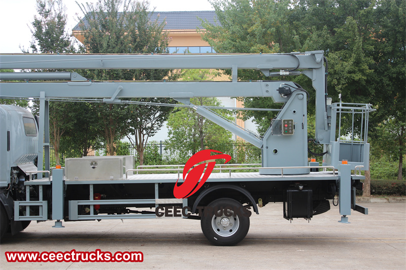 Folding arm, rear operation box, tool box, outriggers, platform