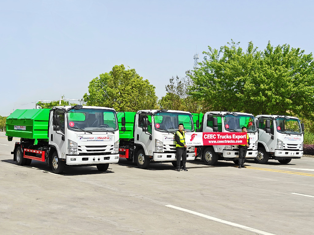 Isuzu hook loader trucks ready for shipment Isuzu hook loader trucks ready for shipment