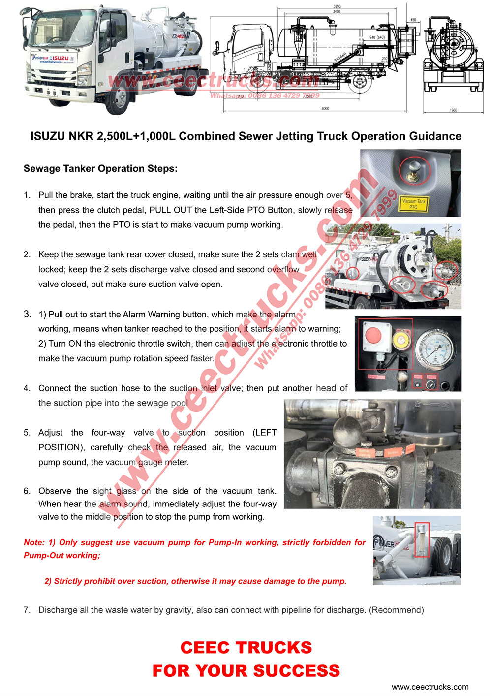 ISUZU 2500L+1000L Vacuum Tank Truck Operation Manual