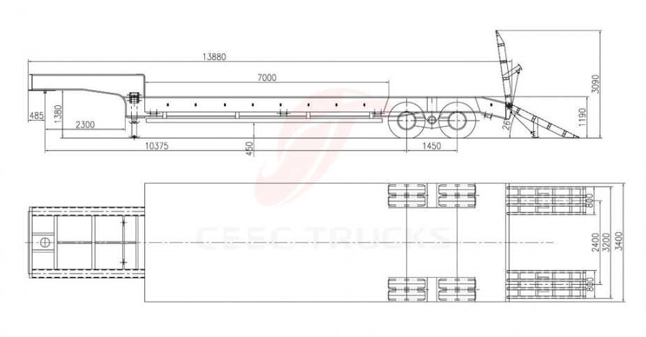 CEEC lowboy trailers 30T low bed semitrailer for sale