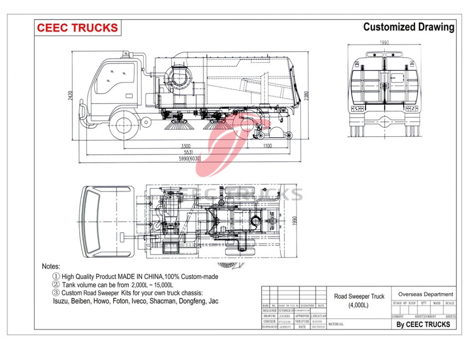 Dongfeng 4000L road sweeper truck