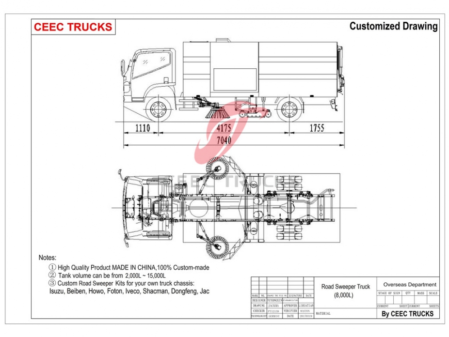 2017 sale ISUZU 8000L road sweeper truck