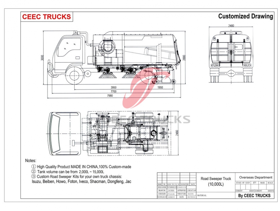 Dongfeng 10,000L road sweeping truck