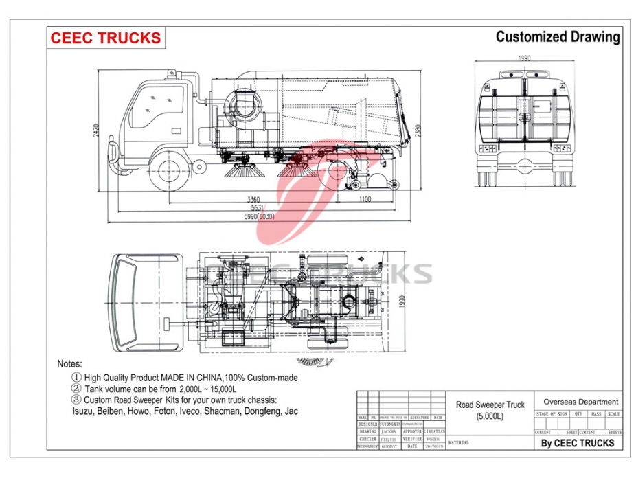 5000L road sweeper Superstructure