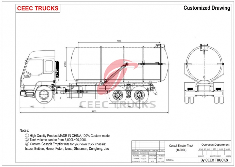 Dongfeng 16CBM sewage suction tank trak