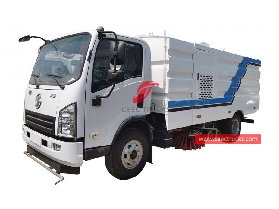 Shacman Road sweeper at washer truck